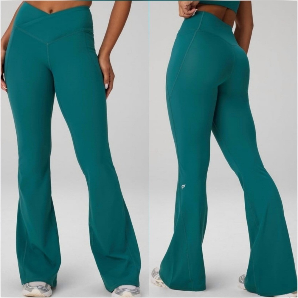 Fabletics New Green Abyss PureLuxe High Waisted Crossover Flare Leggings SZ XS